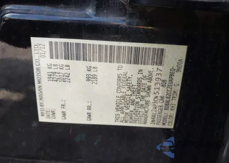 2012 Nissan Altima 2.5 S from USA, damaged, VIN 1N4AL2AP3CN513937